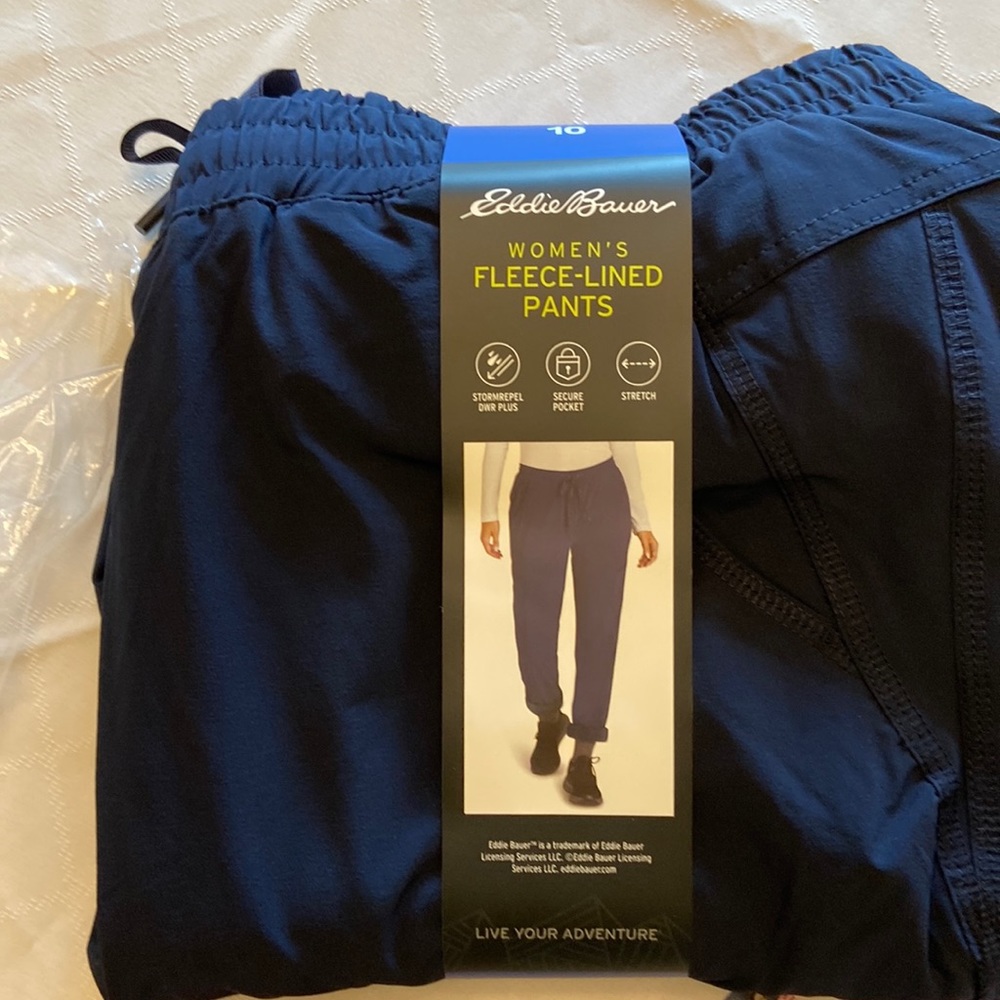 NWT! Eddie Bauer Women's Fleece Lined Pull On Pants Atlantic Blackwatch Size 10
